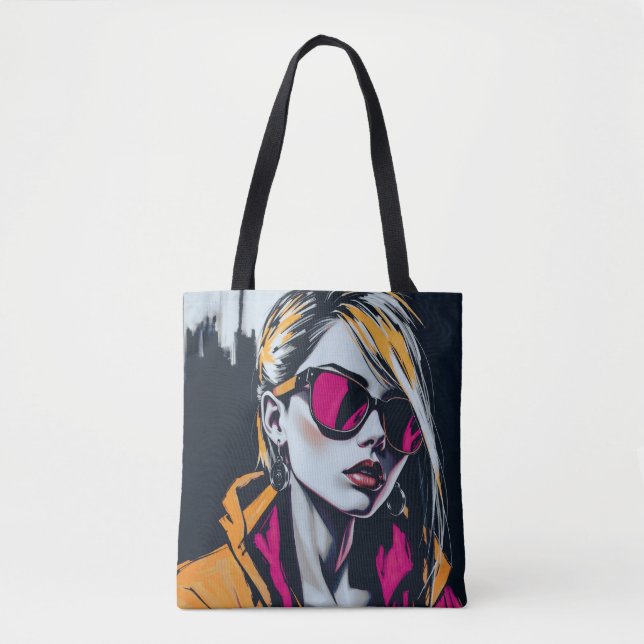 Cyberpunk Rebel Girl - Stilvolle digitale Kunst Tasche (Vorderseite)