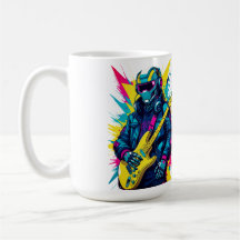 Cyberpunk Robot Guitarist Synthwave Art Mug