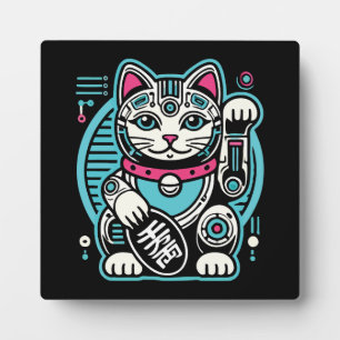 Cyberpunk Robot Maneki Neko Lucky Cat, Geld Fotoplatte