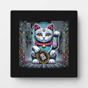 Cyberpunk Robot Maneki Neko Lucky Cat, Geld Fotoplatte