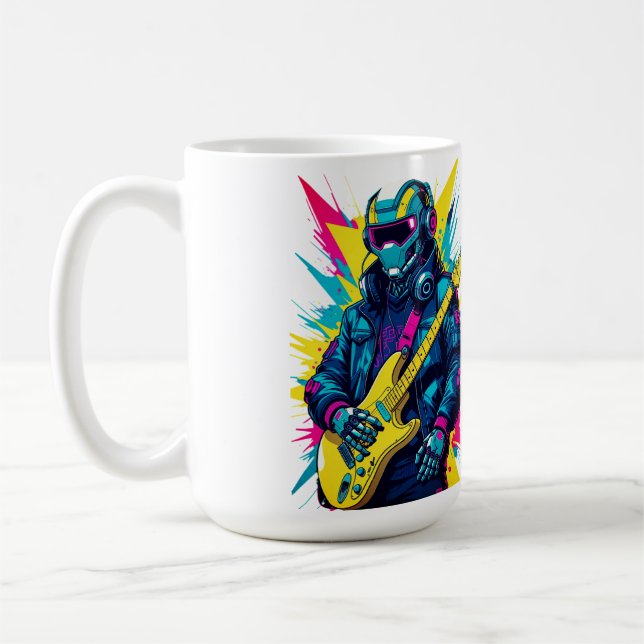 Cyberpunk-Roboter-Gitarrist Synthwave Art Tasse (Links)