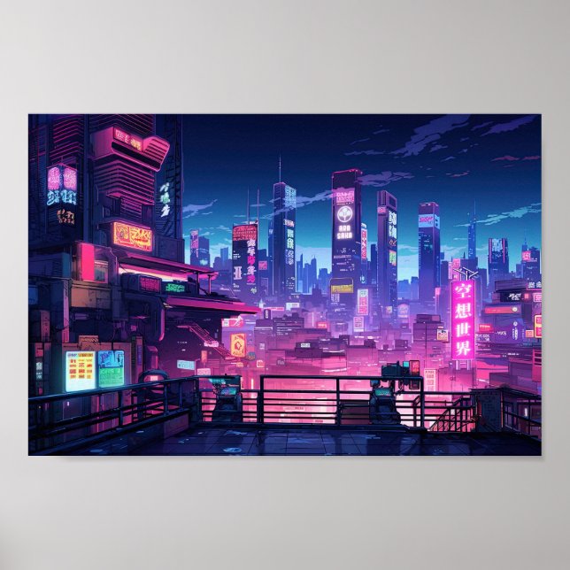 Cyberpunk Rooftop Tokio Poster (Vorne)