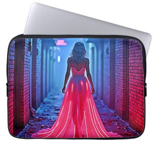 Cyberpunk-Rosa-Licht-Kleid-Allee-Mysterium-Kunst Laptopschutzhülle