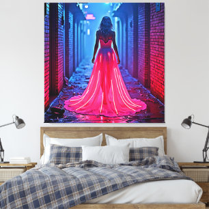 Cyberpunk-Rosa-Licht-Kleid-Allee-Mysterium-Kunst Leinwanddruck