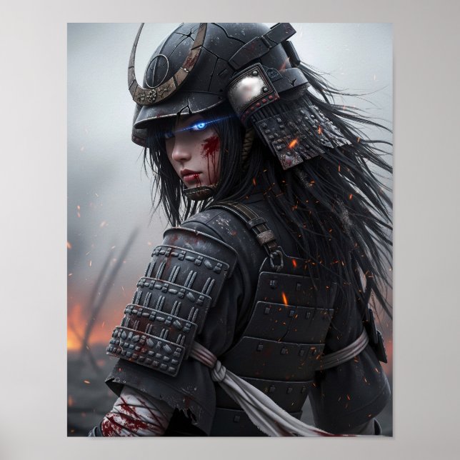 Cyberpunk-Samurai-Mädchen Poster (Vorne)