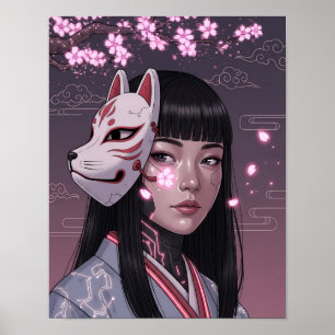 Cyberpunk-Samurai-Mädchen Poster