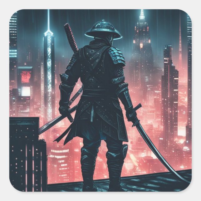 Cyberpunk Samurai Quadratischer Aufkleber (Vorderseite)