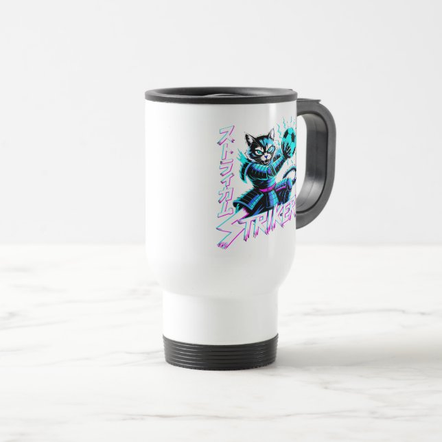 Cyberpunk Samurai Striker Cat for Gamers & Anime Reisebecher (VorderseiteRechts)
