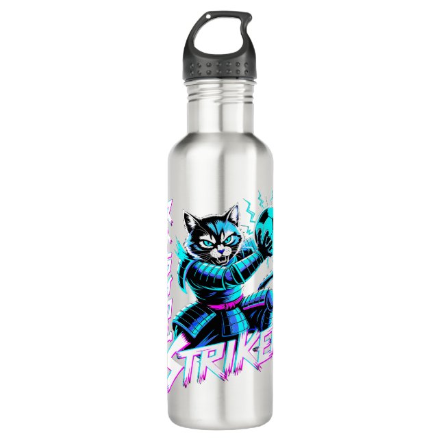 Cyberpunk Samurai Striker For Gamers & Athletes Edelstahlflasche (Vorderseite)