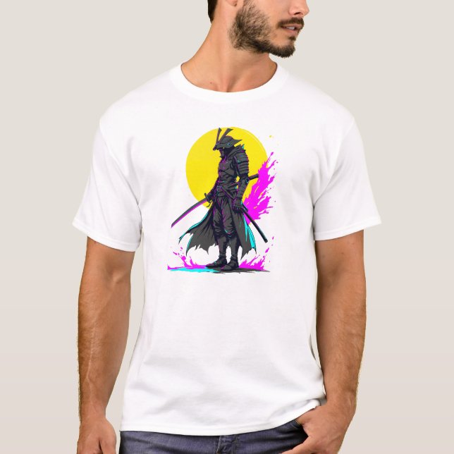 Cyberpunk Samurai Warrior Neon Art Design T-Shirt (Vorderseite)