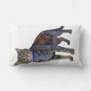 Cyberpunk-Schaltkreis-Katze – Neon-Tech-Biest Lendenkissen