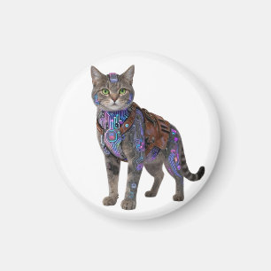 Cyberpunk-Schaltkreis-Katze – Neon-Tech-Biest Magnet