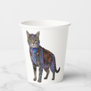 Cyberpunk-Schaltkreis-Katze – Neon-Tech-Biest Pappbecher