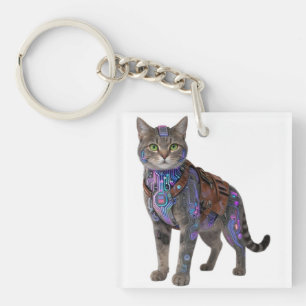 Cyberpunk-Schaltkreis-Katze – Neon-Tech-Biest Schlüsselanhänger
