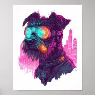 Cyberpunk Schnauzer � Futuristischer Neondog Poster