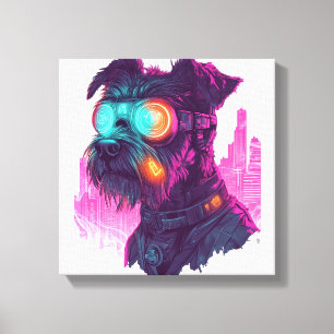 Cyberpunk Schnauzer � Futuristischer Neondogge Leinwanddruck