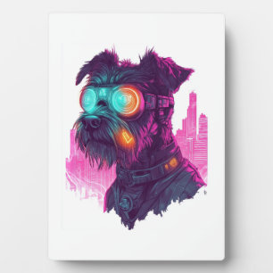 Cyberpunk Schnauzer � Futuristischer Neonhund Fotoplatte