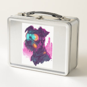 Cyberpunk Schnauzer � Futuristischer Neonhund Metall Brotdose