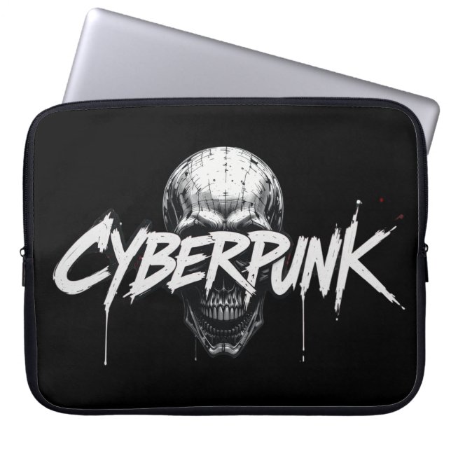 Cyberpunk Skull Graffiti Neoprene Laptop Sleeve (Vorderseite)
