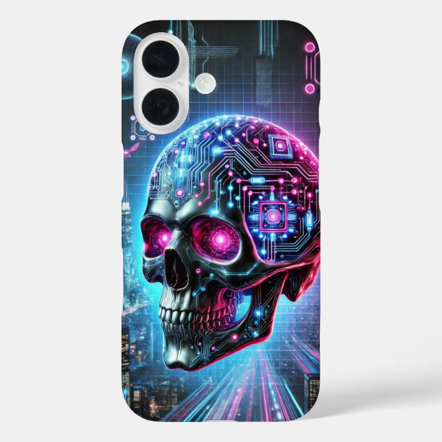 Cyberpunk Skull iPhone 16 Hülle (Rückseite)