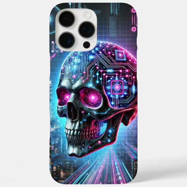Cyberpunk Skull iPhone 16 Pro Max Hülle (Rückseite)