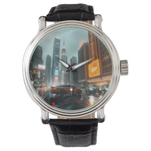Cyberpunk Skycrapper City Cars Armbanduhr