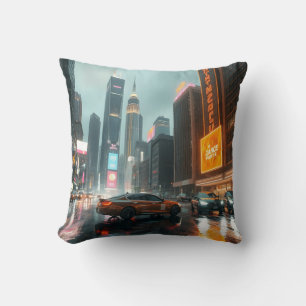 Cyberpunk Skycrapper City Cars Kissen