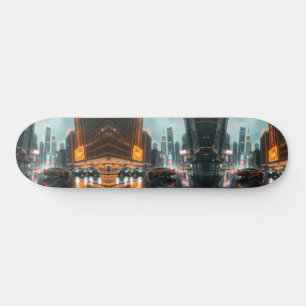 Cyberpunk Skycrapper City Cars Skateboard