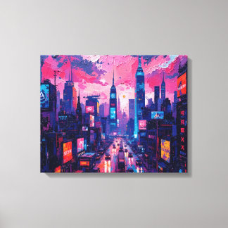 Cyberpunk Skyline Leinwand Kunst | futuristisch