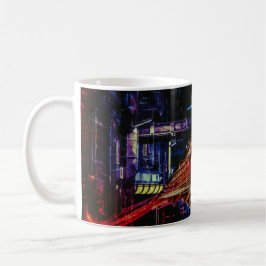 Cyberpunk Sparrow in Neon Cityscape Kaffeetasse