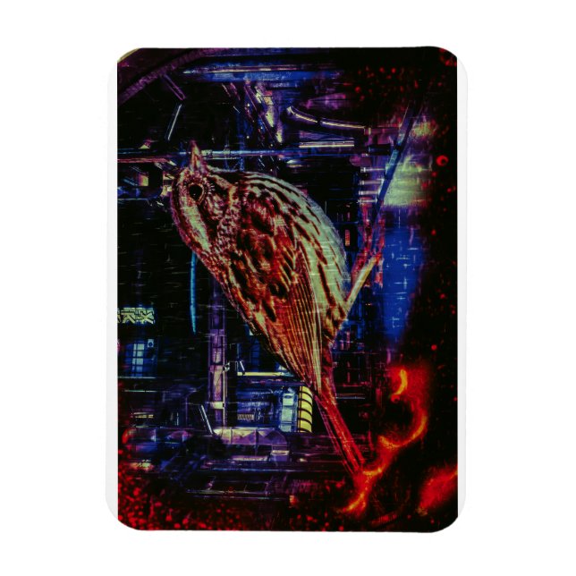 Cyberpunk Sparrow in Neon Cityscape Magnet (Vertikal)