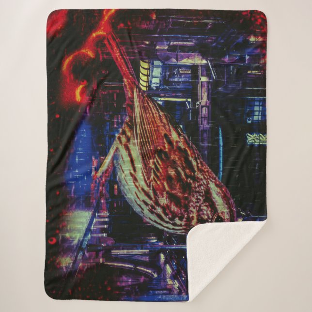 Cyberpunk Sparrow in Neon Cityscape Sherpadecke (Vorderseite)