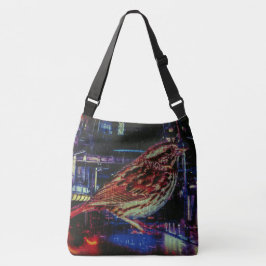 Cyberpunk Sparrow in Neon Cityscape Tragetaschen Mit Langen Trägern