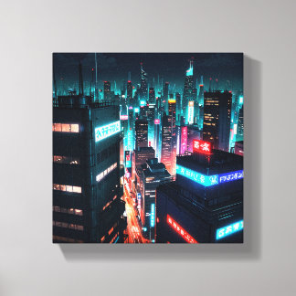 Cyberpunk-Stadt Leinwanddruck