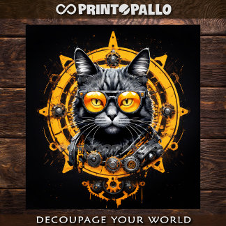 Cyberpunk steampunk cat with glasses - Decoupage  Geschenkpapier Set