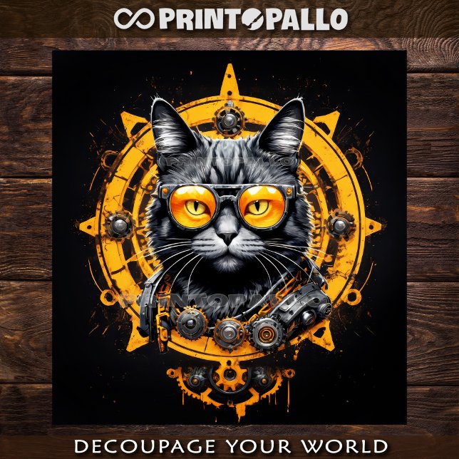 Cyberpunk steampunk cat with glasses - Decoupage  Geschenkpapier Set (Von Creator hochgeladen)
