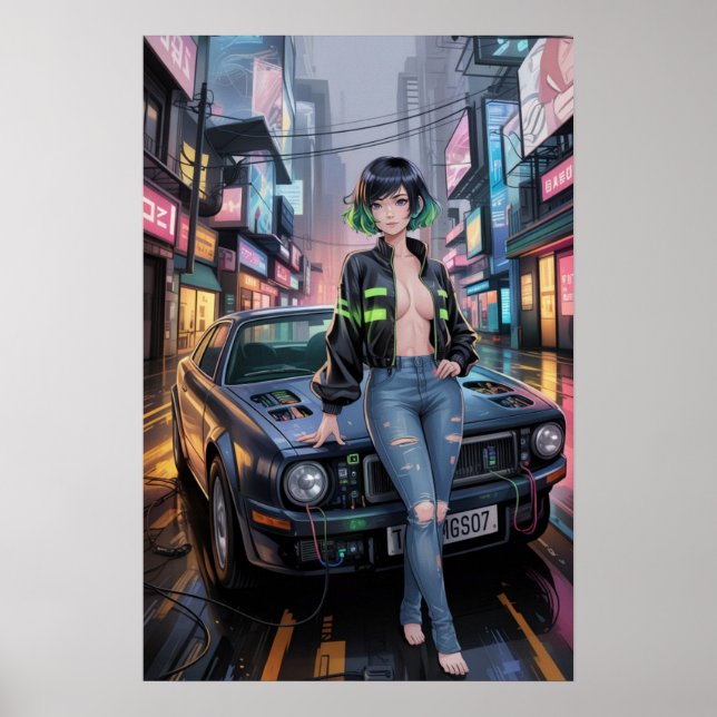 Cyberpunk Street Racer - Futuristic Anime Girl & R Poster (Vorne)