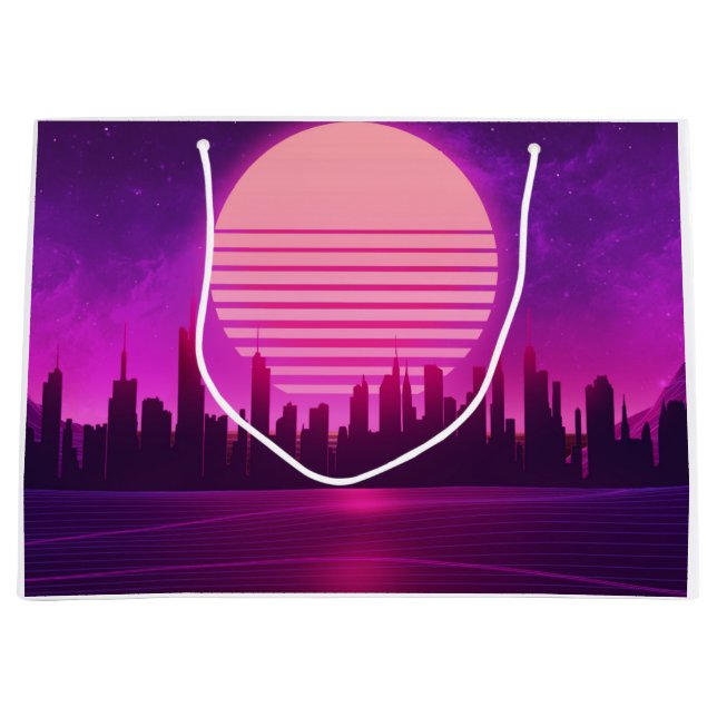 Cyberpunk-Synthwave-Scifi-Rosa Große Geschenktüte (Vorderseite)