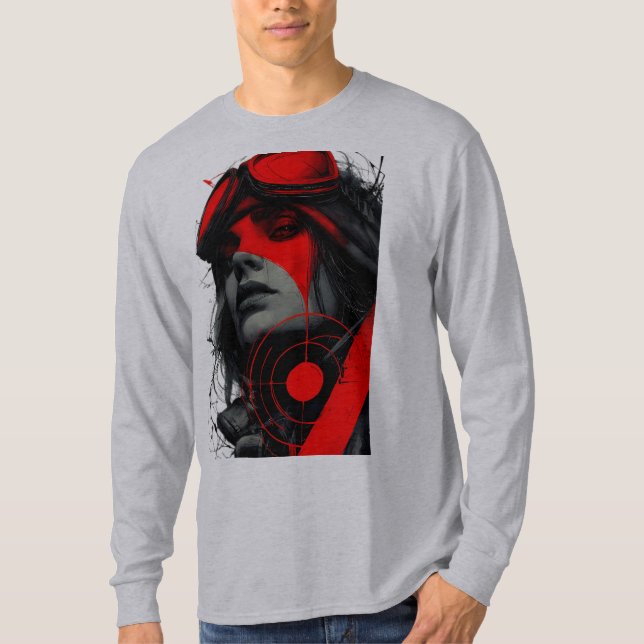 Cyberpunk Tactical Girl Red Target Long Sleeve T-Shirt (Vorderseite)