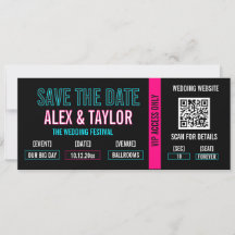 Cyberpunk-Ticket Stub Save the Date | Neon-Hochzei