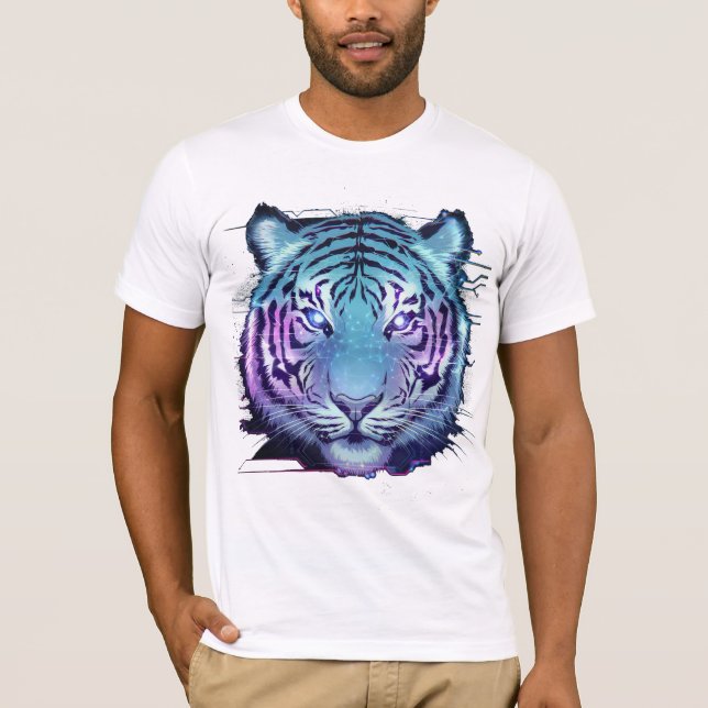 Cyberpunk Tiger T - Shirt - Neon Circuit Animal (Vorderseite)