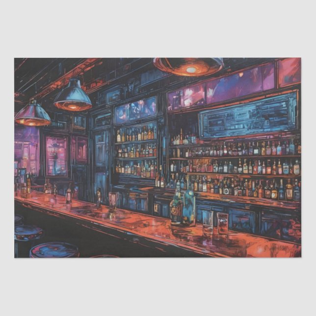 Cyberpunk-Tintenzeichnung einer Bar Seidenpapier (Vorderseite)