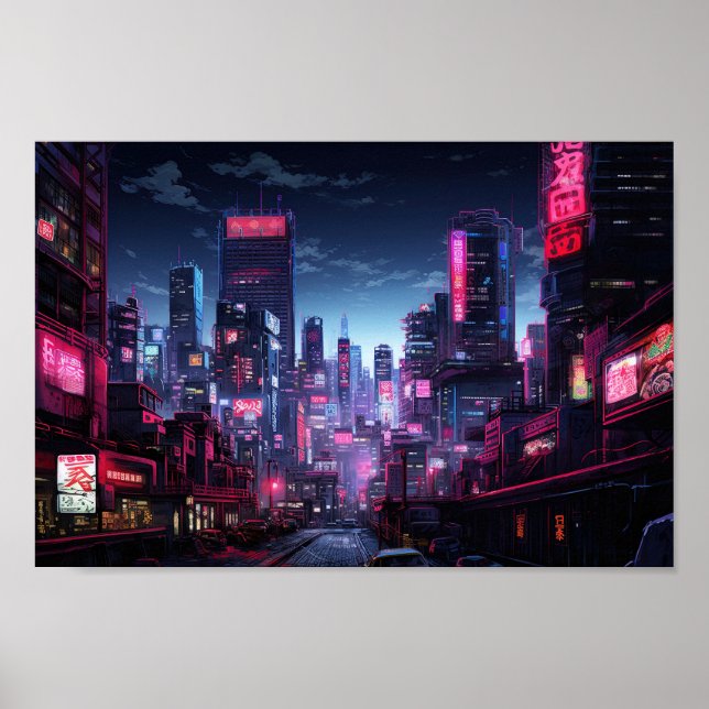 Cyberpunk Tokyo Night Street Poster (Vorne)