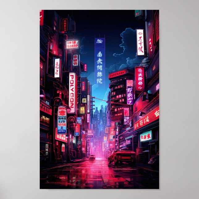 Cyberpunk Tokyo Night Street Poster (Vorne)