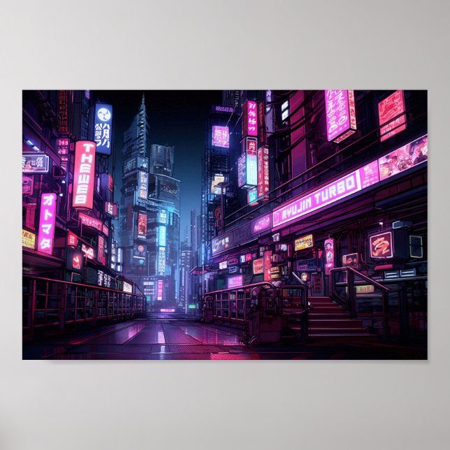 Cyberpunk Tokyo Night Street Poster (Vorne)