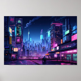 Cyberpunk Tokyo Rooftop Poster