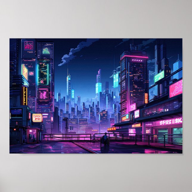 Cyberpunk Tokyo Rooftop Poster (Vorne)