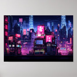 Cyberpunk Tokyo Street Diner Poster
