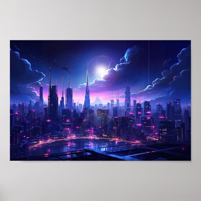 Cyberpunk Tokyo Waterfront Poster (Vorne)