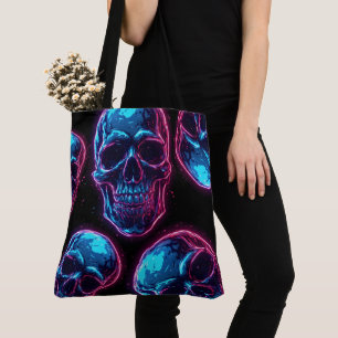 Cyberpunk-Totenkopf-Neon-Synthwave-Glow-Gamer-Goth Tasche